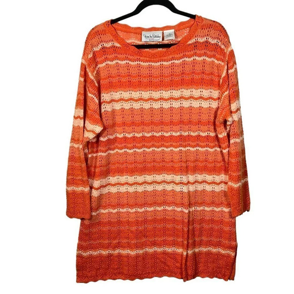 Diane Von Furstenberg Tops - Vintage Diane Von Furstenberg Oversized Orange Striped Crochet Knit Sweater,‎ 1X